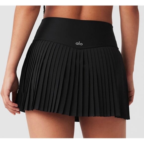 Alo Airlift Grand Slam Tennis Skirt Black Pleated High-Rise Waist Skort Mini XS